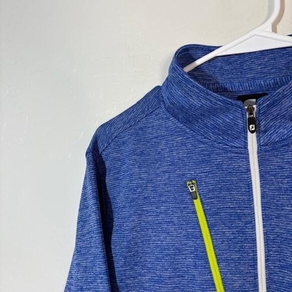 FootJoy Pullover Mens Medium Blue Heather Quarter Zip Golf Chest Pocket FJ Logo - Picture 2 of 8